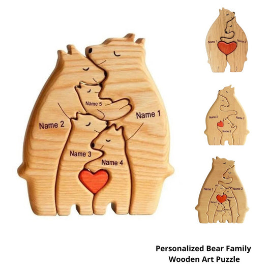Personalized Bear Family Wooden Puzzle with Free Engraving, Available in Multiple Languages
